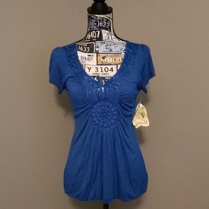 One World Live and Let Live Blue Short Sleeve Top